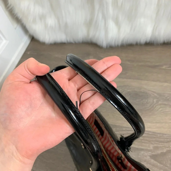 Kate Spade Quinn Embossed Ace Of Spades Tote Bag Black Patent Leather Satchel - Picture 10 of 11